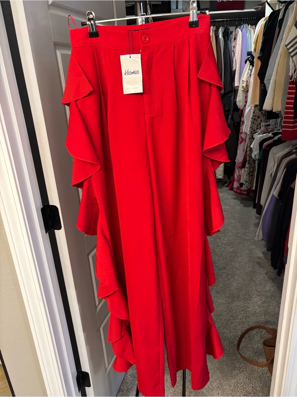 Red Ruffled Maxi Dress pants